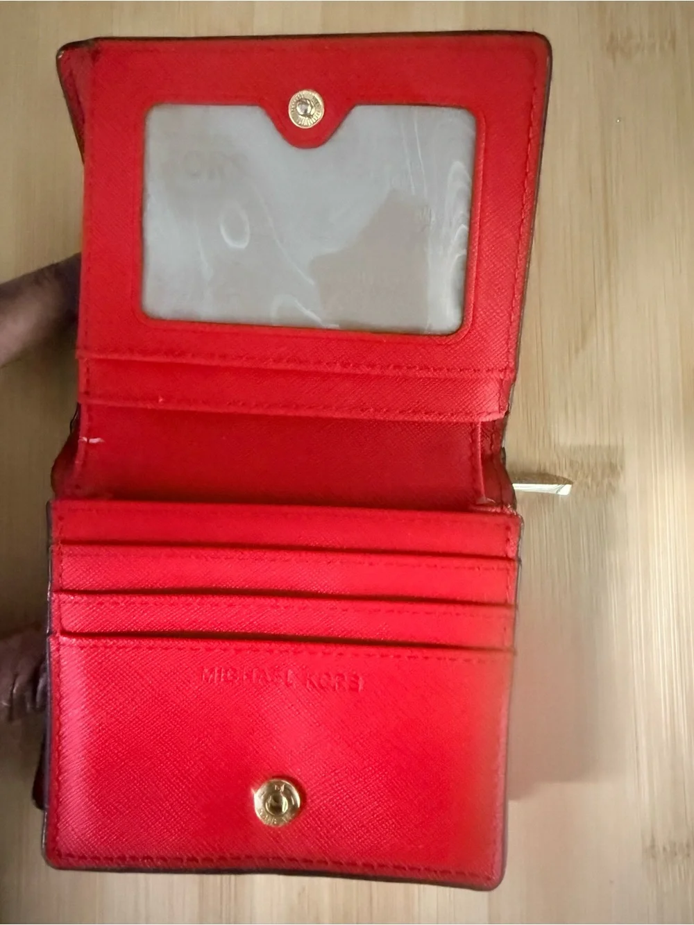 Michael Kors Red Leather Compact Card Case with Gold Logo
